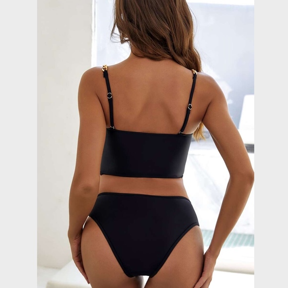 Chain and Mesh Detailed Black Push Up Swimsuit - Picture 2 of 9